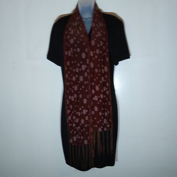 Brown polka dot women's scarf with fringe. - Picture 1 of 6